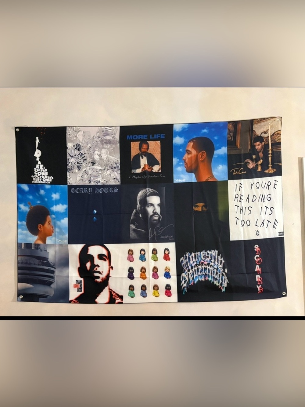 Drake Album Art Collage Tapestry - Black, Blue, White. 56 x 38